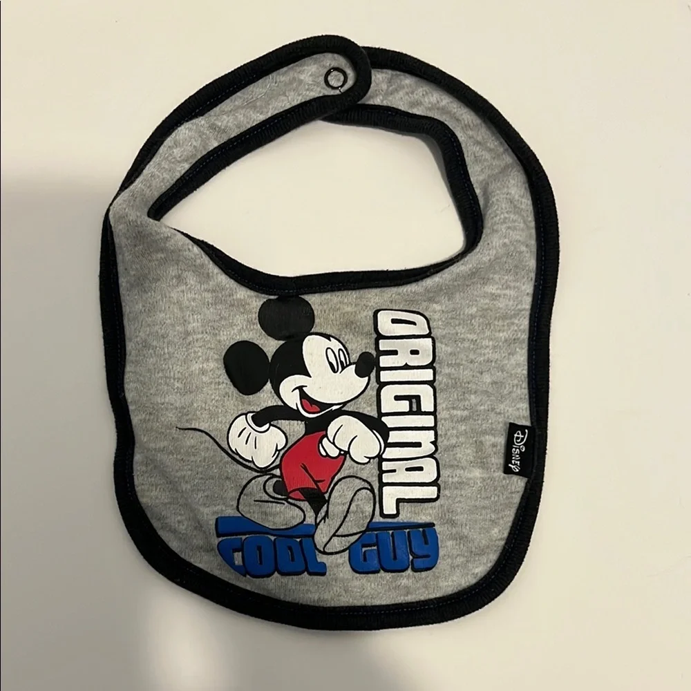 Disney Gray Baby Bib with Mickey Mouse Design and Snap Closure